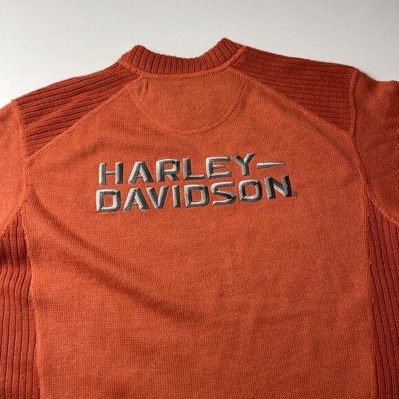 Harley-Davidson Motorcycles Embroidered Stitched MEDIUM Orange Sweater Pullover - Picture 9 of 11